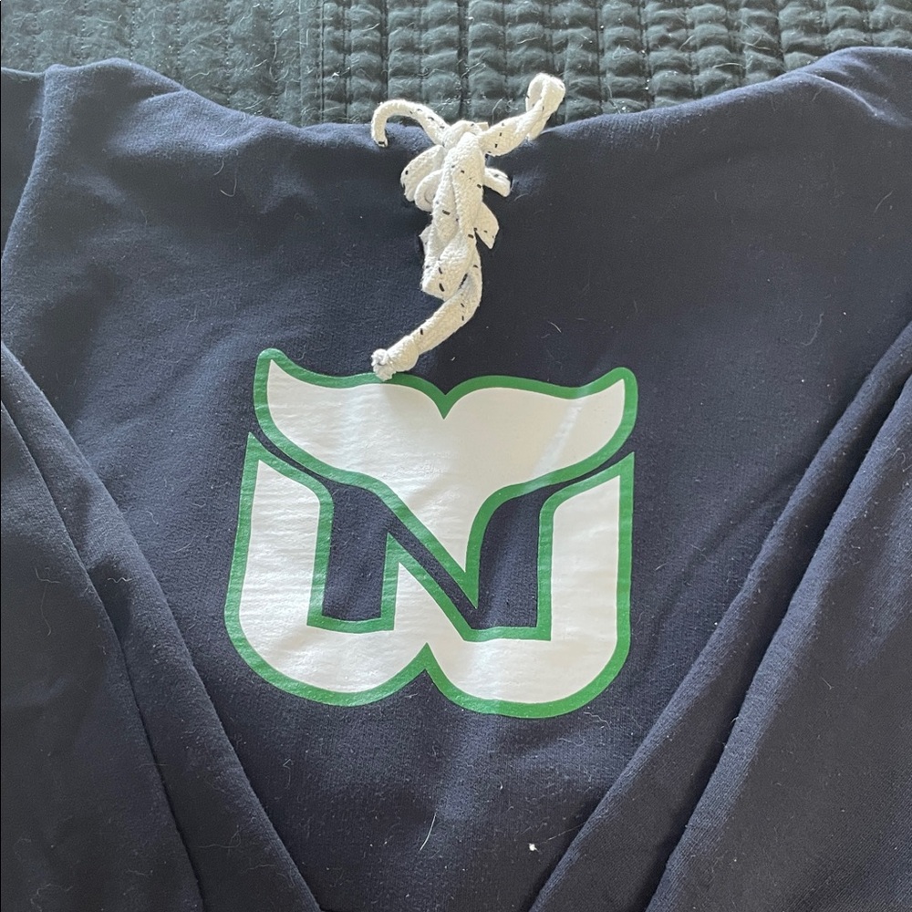 Navy Blue Hooded Sweatshirt with Green & White Logo